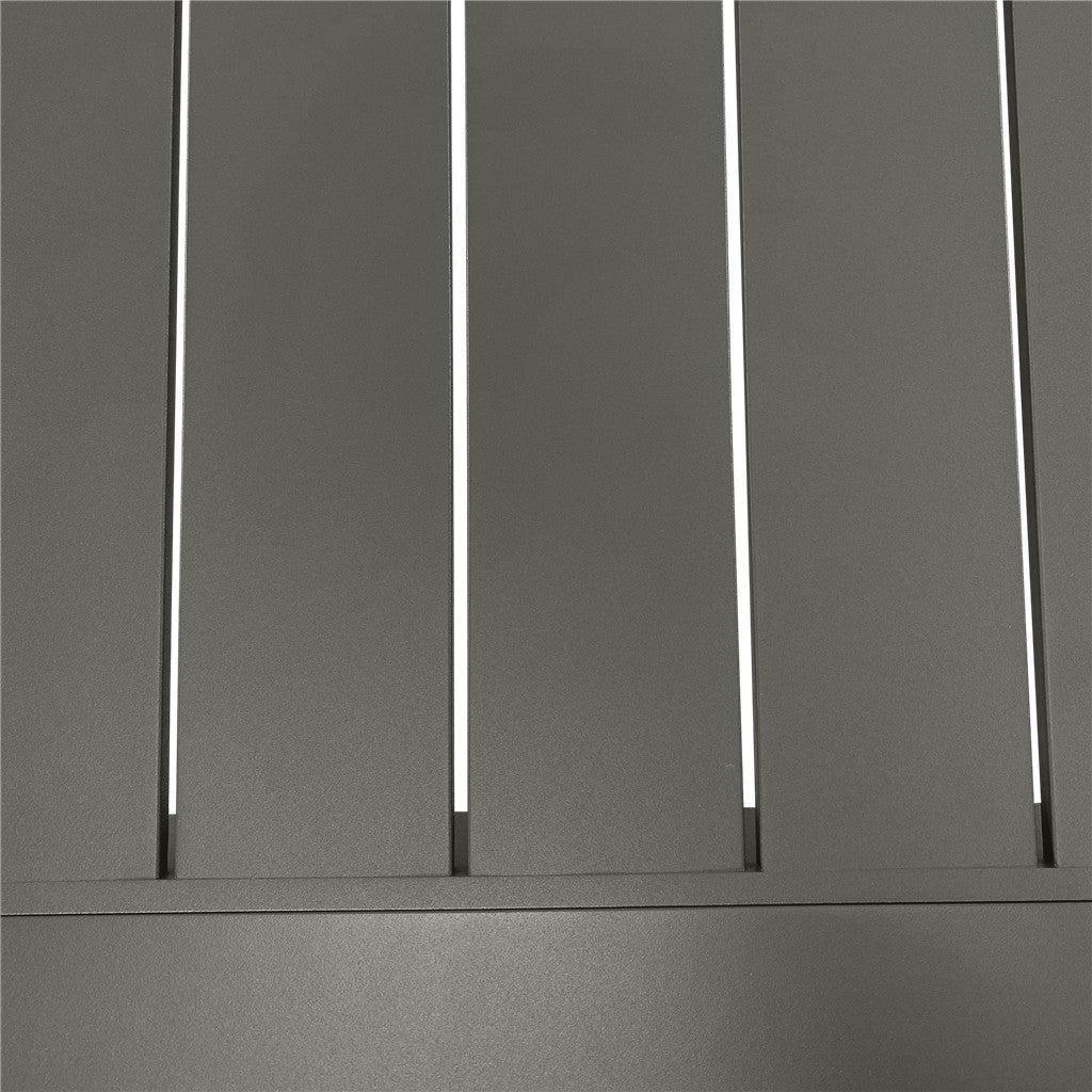 Antraciet tafelblad met verticale lattenstructuur en metalen rand