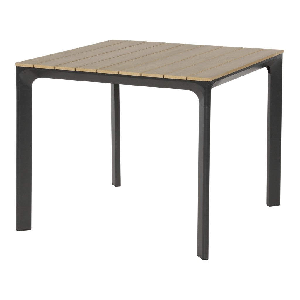 Eettafel 90x90cm met houten lattenblad en zwart metalen onderstel