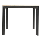 Eettafel 90x90cm met houten lattenblad en zwart onderstel, frontaanzicht