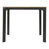 Eettafel 90x90cm met houten lattenblad en zwart onderstel, zijaanzicht