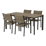 Tuin eettafel met stoelen: donker metalen frame en geweven zitting en rug