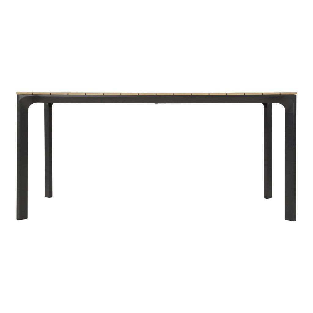 Eettafel met licht houtlook blad en zwarte rechthoekige poten