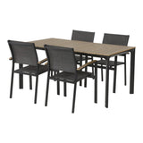 Eethoekset met rechthoekige tafel en grijze stoelen met rechte rugleuning