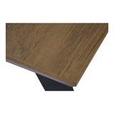 Houten tafelblad met houtnerf en donker metalen poot, rechthoekige picknickset detail