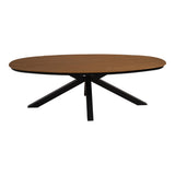 Ovale eettafel met donker houten blad en zwarte kruisende poten
