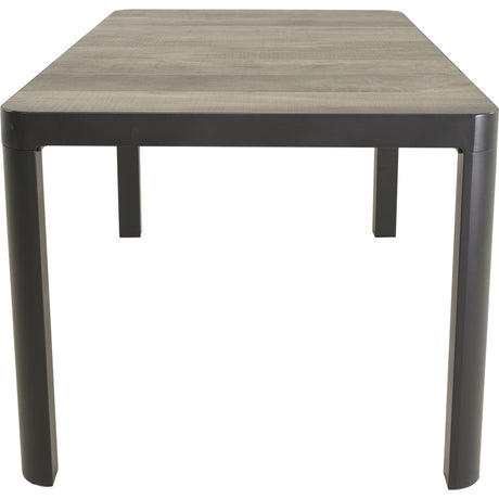 Rechthoekige zwarte eettafel met grijs houtnerf blad en vier poten