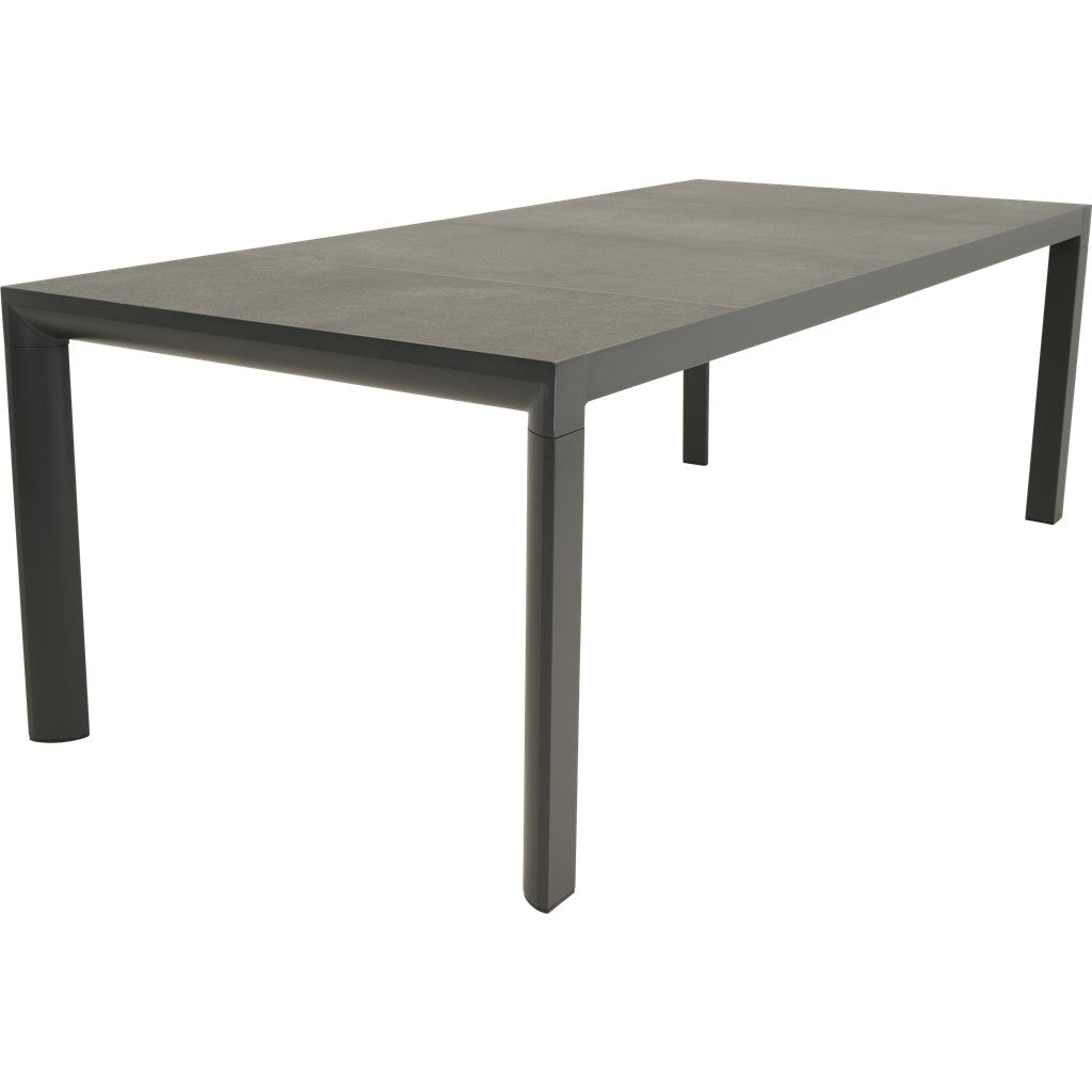 Donkergrijze tuintafel met rechthoekig blad en vier poten, 220x100 cm