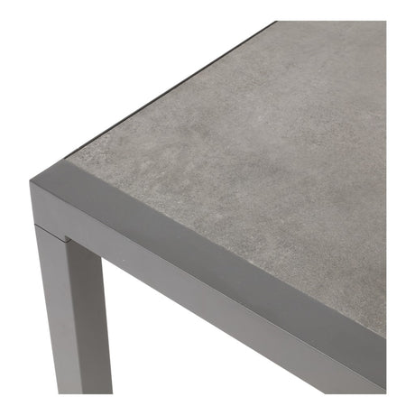 Tafel met grijs blad en donkergrijze poten, hoekdetail