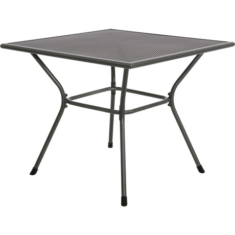 Vierkante buitentafel 90x90 cm met donkergrijs geribd blad en zwarte metalen poten