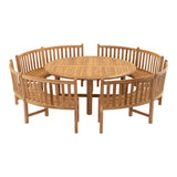 Ronde teakhouten tafel met lamelblad en stevig onderstel