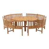 Ronde teakhouten tafel met lamelblad en ronde poten