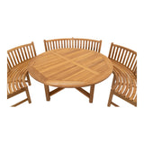 Teakhouten ronde tafel met visgraatblad en glad gepolijste afwerking