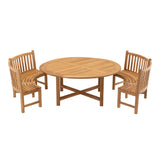 Ronde teakhouten tafel met lamelblad en X-frame onderstel