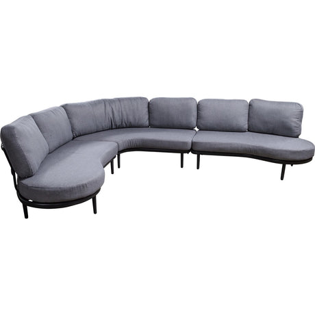 Grijze L-vormige loungehoekbank met chaise en ronde zwarte poten