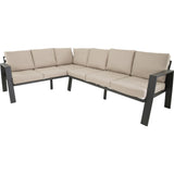 Loungehoekset met lichtbeige kussens en donkergrijs frame, L-vorm met hoekzit