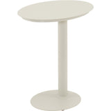 Witte ronde bijzettafel met effen blad en slanke centrale poot.