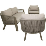 Vooraanzicht loungeset: fauteuils en 2-zitsbank met beige kussens