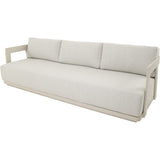 Loungebank met lichtgrijze bekleding en drie rugkussens, lichtbeige frame