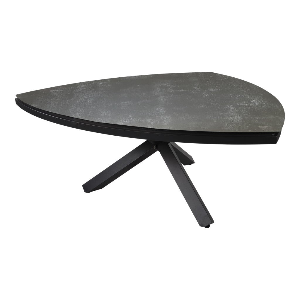 Keramische tuintafel Lesli Living met afgerond driehoekig blad en zwarte pootjes