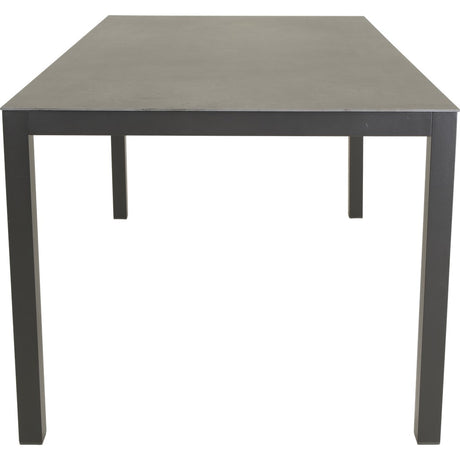 Rechthoekige tafel met donkergrijs werkblad en vier rechte poten.