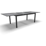 Uittrektafel Lagos met meerdere verlengpanelen, grijs betonkleurig blad