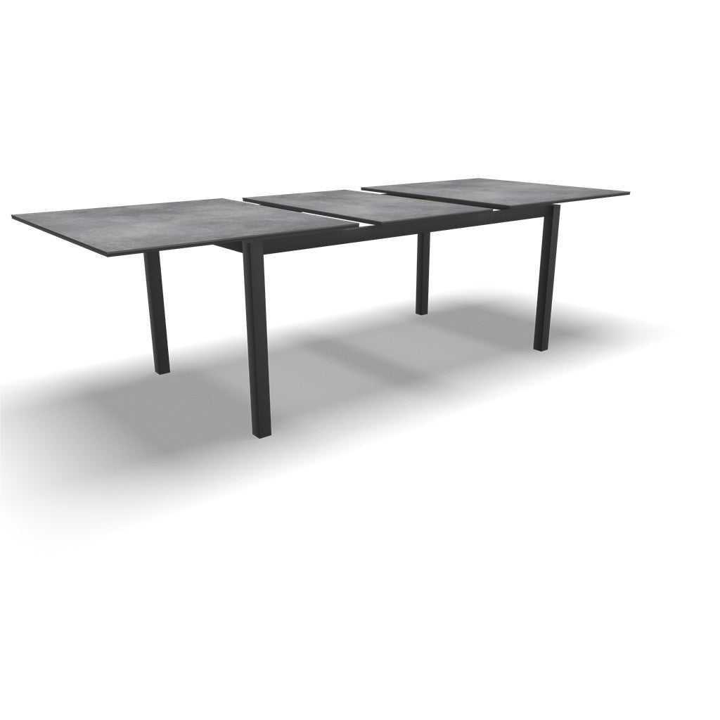 Uittrektafel Lagos met meerdere verlengpanelen, grijs betonkleurig blad