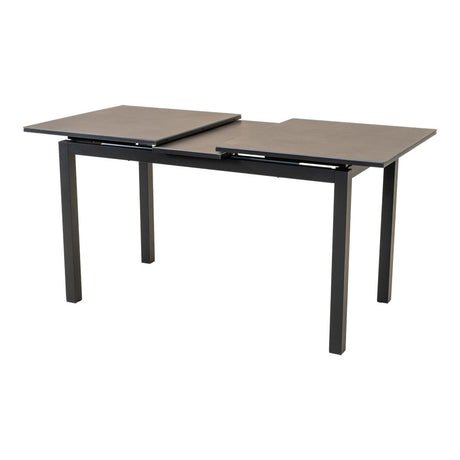 Uittrektafel Lagos met donker frame, taupe blad en uitschuifstuk in midden