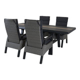 Uittrektafel met set grijze stoelen, rechthoekige tafel met beige inzetstrook