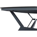 Ovale tafel met donkergrijs metalen frame en verstevigingsbalken onder het blad