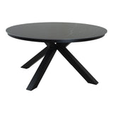 Ronde tafel met donkergrijs blad en conische zwarte poten met kruisvorm