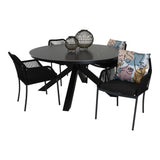 Ronde Portoro-tuintafel met grijs blad en zwart kruis-onderstel, Ø158 cm