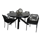 Ronde Portoro-tuintafel met grijs blad en stevig zwart onderstel, Ø158 cm