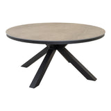 Ronde tafel met grijs betonlook blad en zwarte metalen kruispoten, Ø158 cm