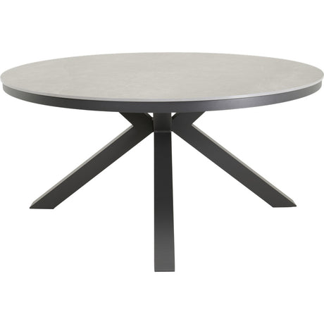 Ronde tafel met lichtgrijs blad en zwarte poten in stervorm