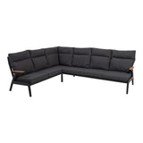 Zithoekset met donkergrijze hoekbank, aluminium frame en dikke kussens