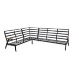 Hoekbank met zwart aluminium frame, open rug en gestoffeerde zitting