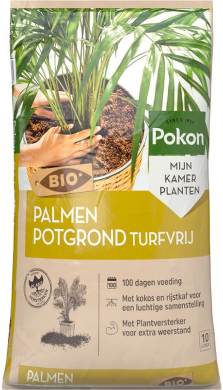Pokon BIO palmen potgrond turfvrije potgrondzak met palmen en handprint