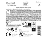 Specificatiekaart voor LED canvas met lumineo logo, 38x28 cm en CE