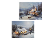 LED-canvas met winterhuisjes en kerstverlichting in sneeuw, set van 2