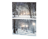 LED-canvasschilderij met winterbosprint en knipperende lichtjes, 2-delig