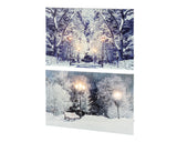 LED canvas set met knipperend licht: winterbos met lichtjes op twee doeken