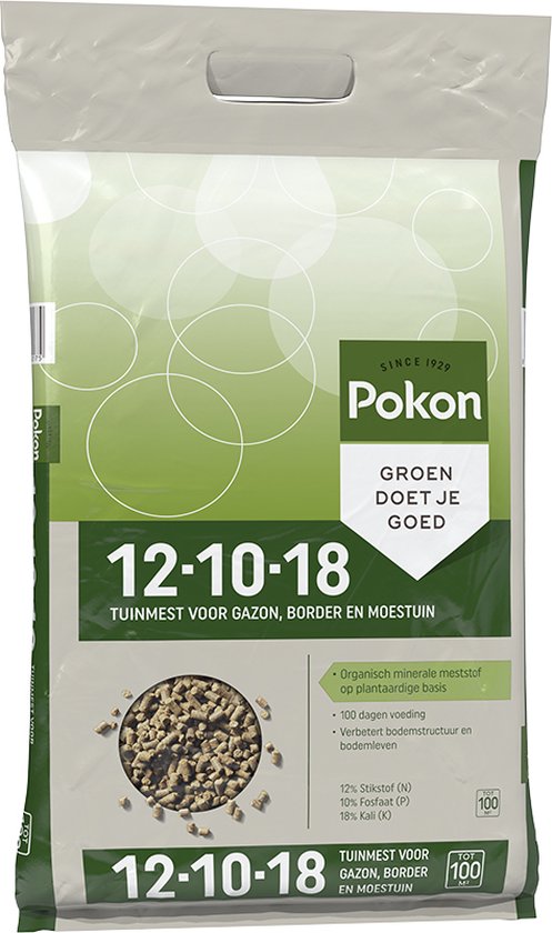 Tuinmestzak Pokon 12-10-18 met Groen doet goed en foto van korrels
