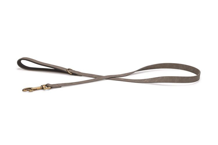 Grijze looplijn met leren band en messing sluiting, lengte 130 cm