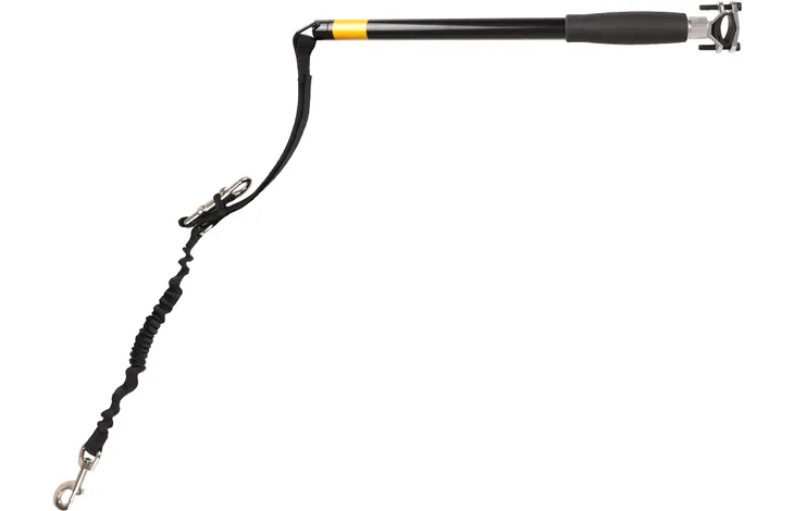 Zwarte hondenfietsbeugel met riem en metalen klem/carbine