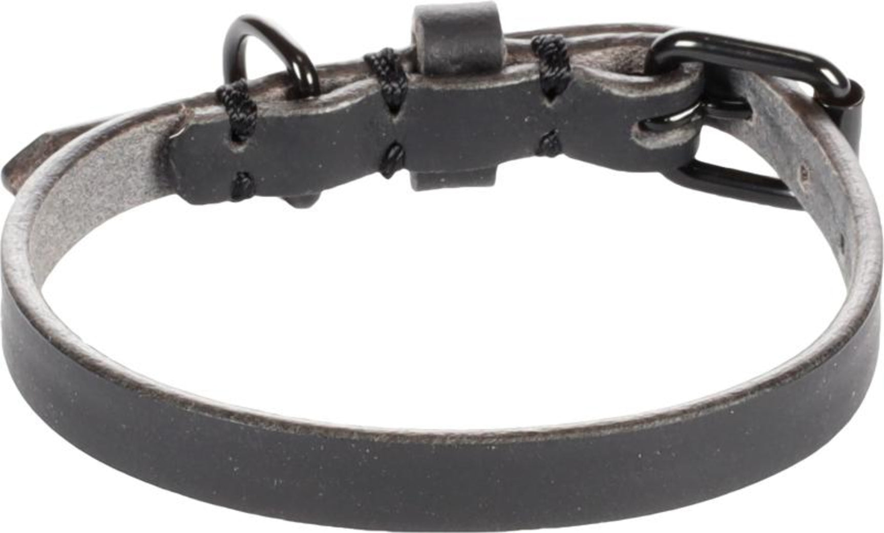 Zwarte leren halsband met gesp en verstelgaten, smalle band