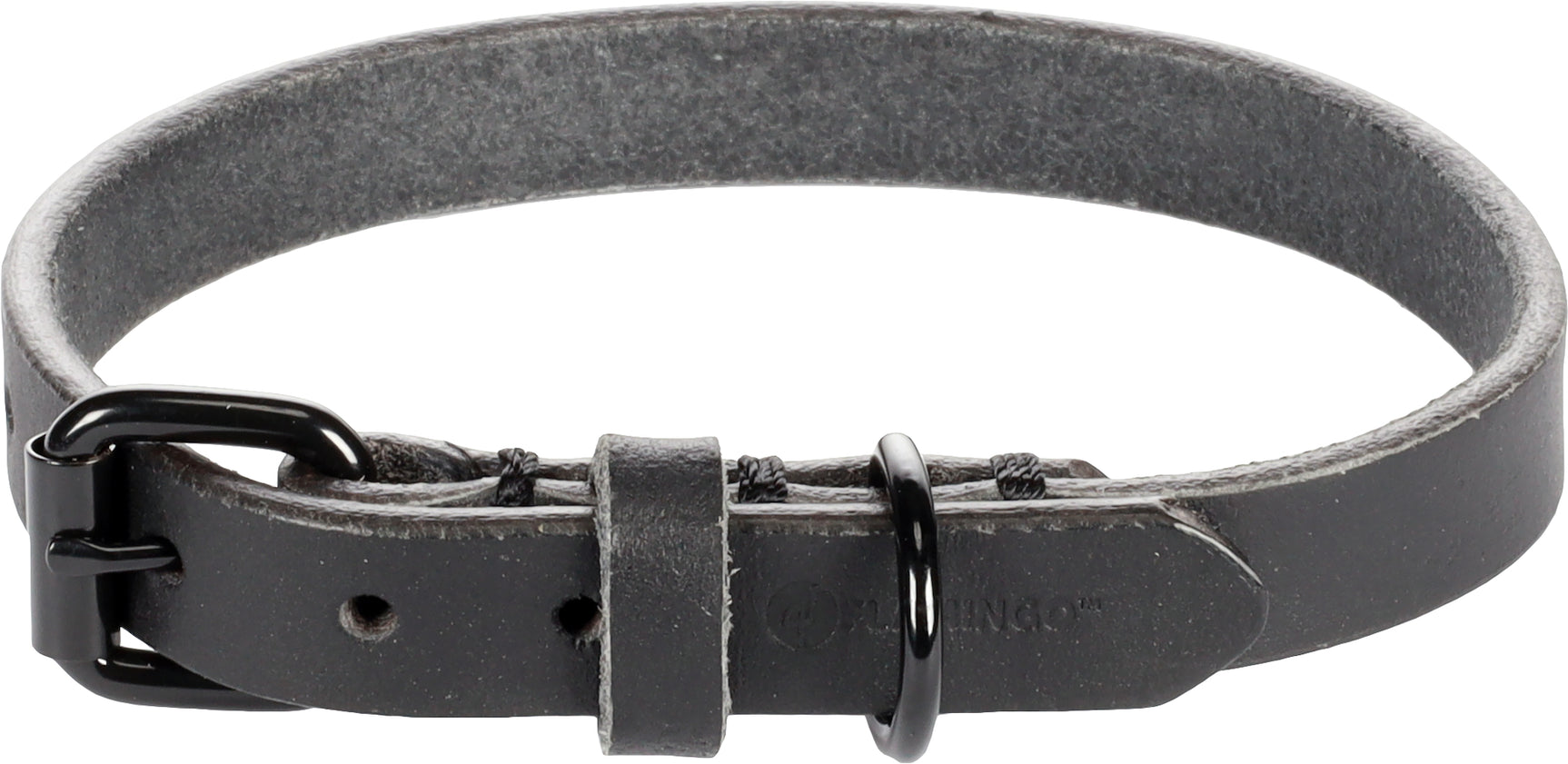 Zwarte leren halsband met metalen gesp en verstelband met gaten