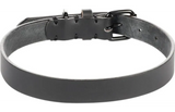 Zwarte leren halsband met gaatjes, gespsluiting en metalen ring
