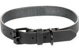 Zwarte leren halsband met gespsluiting en metalen ring, Flamingo detail zichtbaar