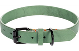 Flamingo leren halsband in groen met gespsluiting en D-ring
