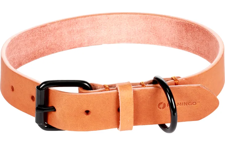 Cognackleurige leren halsband met verstelbare gesp en D-ring